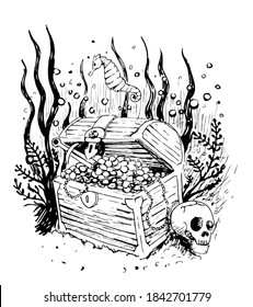 Hand drawn vector illustration of pirate treasure