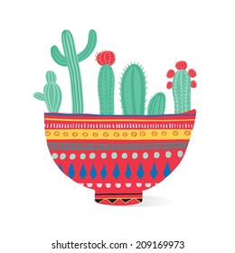 Hand drawn vector illustration with plant in pot