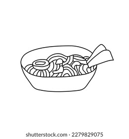 Hand drawn vector illustration of a plate of noodles.