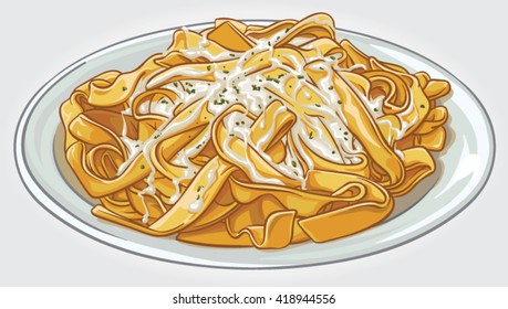 Hand drawn vector illustration of a plate of Fettuccine Alfredo.