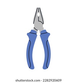 Ilustración vectorial dibujada a mano de alicates. Pinzas con superficies paralelas serradas, utilizadas para atrapar objetos pequeños o doblar alambre. Trabajos de reparación, construcción, herramientas domésticas y concepto de joyería.