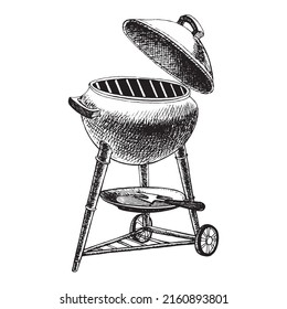 Ilustración vectorial dibujada a mano de parrilla de carbón de barbacoa portátil