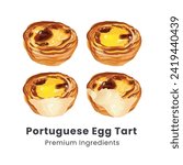 Hand drawn vector illustration of Portuguese egg tart 