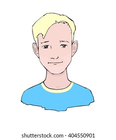 Hand drawn vector illustration "Positive boy with blonde hair"