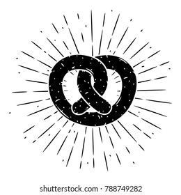 Hand drawn vector illustration with Pretzel and divergent rays. Used for poster, banner, web, t-shirt print, bag print, badges, flyer, logo design and more. 