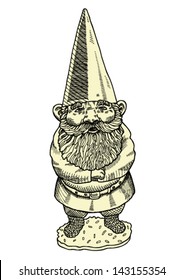 Hand drawn vector illustration of proud gnome.