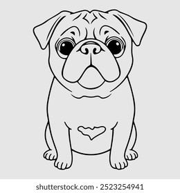 Pug de Ilustración vectorial dibujado a mano. Perro de estilo boceto. Retrato animal