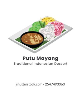 Handgezeichnete Vektorgrafik des traditionellen indonesischen Desserts Putu Mayang