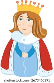 Ilustración vectorial dibujada a mano de la reina, diseño de dibujos animados