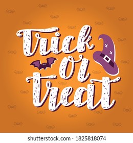 Hand drawn vector illustration of quote "Trick or Treat" for Halloween banner, print or concept