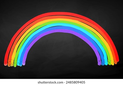 Ilustración vectorial dibujada a mano del arco iris en el fondo de la pizarra