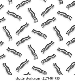 Hand Drawn Vector Illustration Of Raw Bacon Slices Pattern On White Background. Cartoon Style. Food Wallpaper.