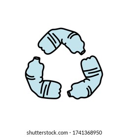 Handgezeichnete Vektor-Abbildung von auf weißem Hintergrund isolierten Recyclingflaschen 