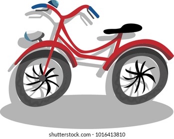 Hand drawn vector illustration, red bike isolated, comic style