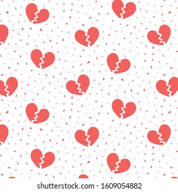 Hand drawn vector illustration of red broken heart pattern.
