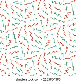 Hand drawn vector illustration of red and green arrow pattern on white background.
