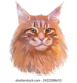 Hand drawn vector illustration of red cat portrait isolated on white.