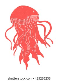 Hand drawn vector illustration of a red jellyfish