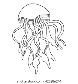 Hand drawn vector illustration of a red jellyfish