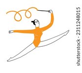 Hand drawn vector illustration rhythmic gymnastics. Girls gymnasts isolate on white background.