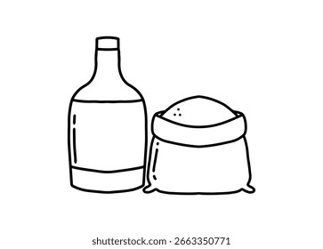 Ilustración vectorial dibujada a mano del icono de la bebida del arroz