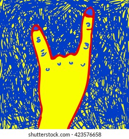 Hand drawn vector illustration rock-n-roll hand gesture