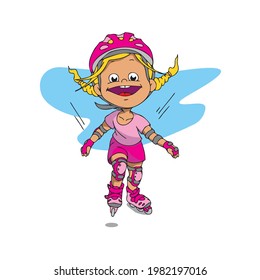Hand drawn vector illustration. Roller Skating Girl. 