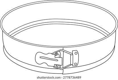 hand drawn vector illustration of round metal springform pan for baking biscuits for cake, bakery and baking, doodle and sketch style, simple black and white icons