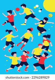 Hand drawn vector illustration of running and jogging people set.