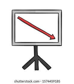 Hand drawn vector illustration of sales chart arrow moving down.