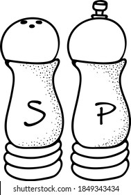 Hand drawn vector illustration of salt and pepper shaker. Doodle style sketch. 