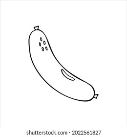 Hand drawn vector illustration of sausage in doodle style. Oktoberfest design element, food. Icon, symbol, logo. ingredient for cook. EPS 10.