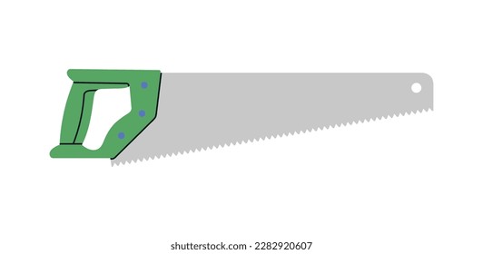 Hand drawn vector illustration of a saw. Hand tool for cutting wood or other materials, with a long serrated steel blade. Repair work, construction, home tools concept.