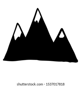  hand drawn vector illustration in scandinavian style. Mountain , landscape nature silhouette element outdoor icon snow ice tops and decorative isolated camping travel climbing or hiking.

