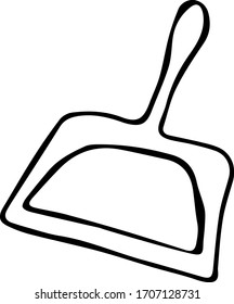 Hand drawn vector illustration with scoop for cleaning garbage in the bathroom and other rooms. Isolated image on white background for flyers, banners and other printed materials.