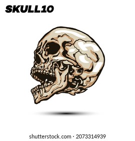 Hand drawn vector illustration of screaming skull isolated on white background.