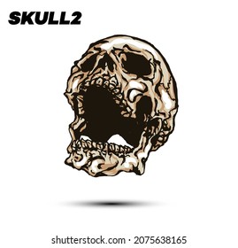 Hand drawn vector illustration of screaming skull isolated on white background.