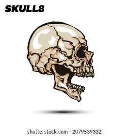 Hand drawn vector illustration of screaming skull isolated on white background.