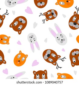 Hand drawn vector illustration seamless pattern muzzles of animals for decoration