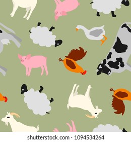 Hand drawn vector illustration seamless pattern animals of farm for decoration