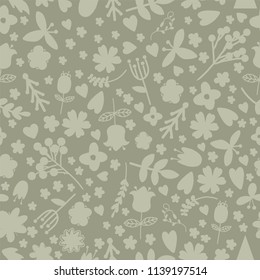 Hand drawn vector illustration seamless pattern green abstract flower for textile, apparel design, wallpaper or decoration
