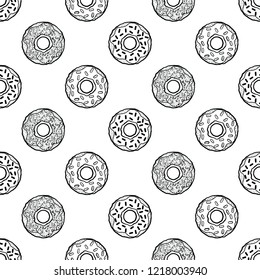 Hand drawn vector illustration - Seamless pattern with tasty donuts