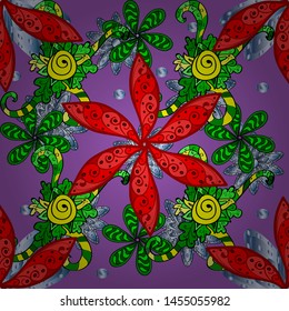 Hand drawn. Vector illustration. Seamless floral pattern in folk style with flowers, leaves.
