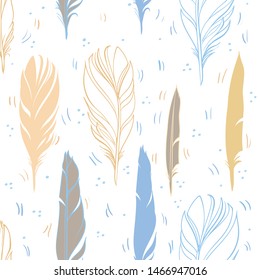 Hand drawn vector illustration. Seamless pattern with feathers. Perfect for wallpapers, greeting cards, blogs, web page background and more