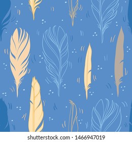 Hand drawn vector illustration. Seamless pattern with feathers. Perfect for wallpapers, greeting cards, blogs, web page background and more