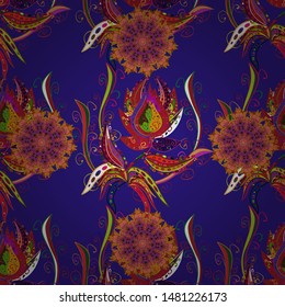 Hand drawn. Vector illustration. Seamless floral pattern in folk style with flowers, leaves.