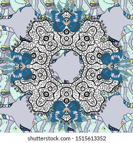 Hand drawn. Vector illustration. Seamless floral pattern in folk style with flowers, leaves.