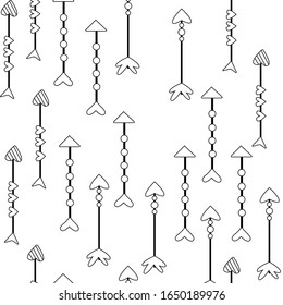 Hand drawn vector illustration. Seamless pattern with tribal arrows