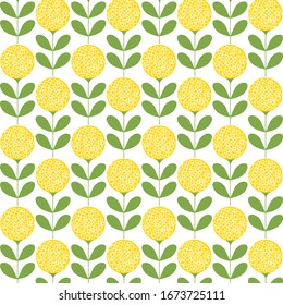 Hand drawn vector illustration. Seamless pattern with simple round dandelion flowers.  For decoration, textiles.