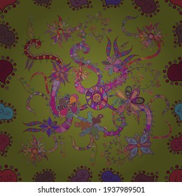 Hand drawn Vector illustration. Seamless flower pattern can be used for wallpaper, website background, wrapping paper, invitation, flyer, banner or website. Of bright elements.